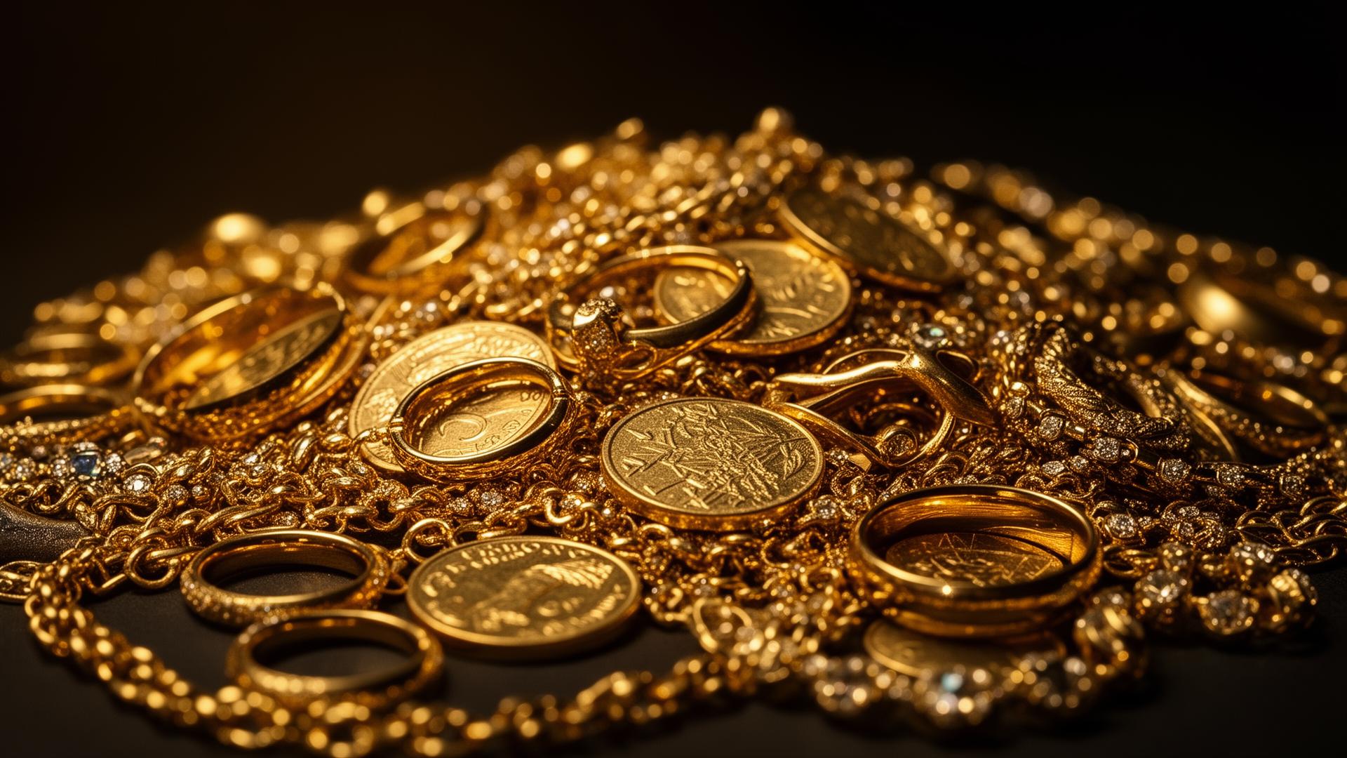 Goldschmuck und Goldmünzen